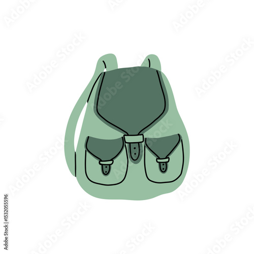 Camping Backpack, Hand Drawn Flat Vector Illustration