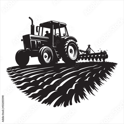Plowing the Land Tractor Silhouette in Motion , black colour vactor  