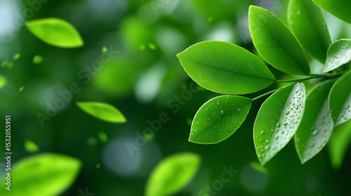 Fresh green citrus leaves gently falling on white background with natural shadows and motion blur, ideal for eco-friendly branding and organic product design visuals, green leaves, citrus leaf, motion photo