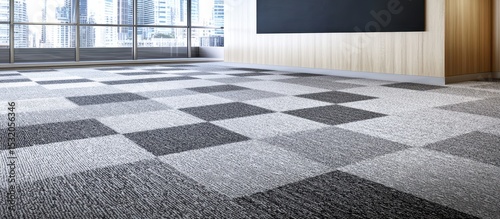 Gray and black patterned commercial flooring.