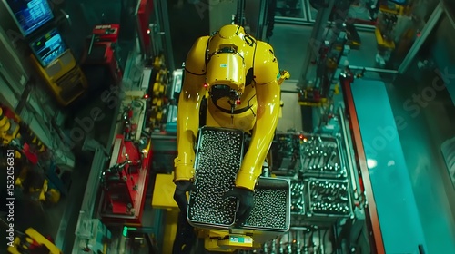 Robotics manufacturing automation revolutionizes industrial efficiency modern factory high-tech environment aerial view