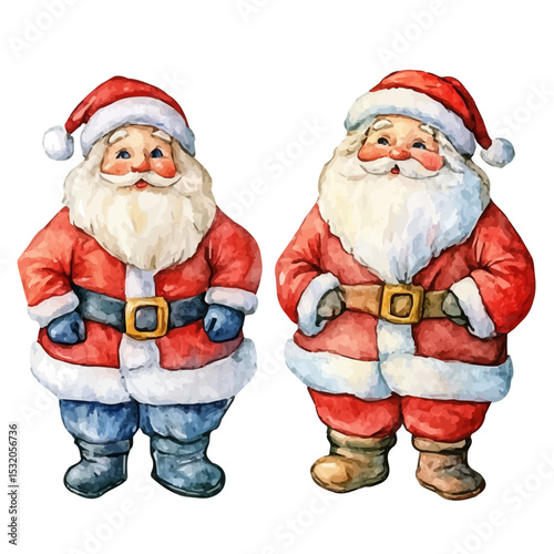 watercolor vector of Santa Figurines, isolated on a white background.