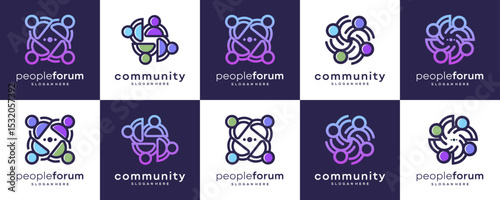 Set Collections of People Community Logo Design Inspirations. Abstract Vector Social Forum Interactions Concept.