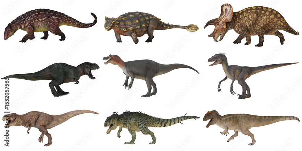 Naklejka premium Collection of diverse dinosaur species.