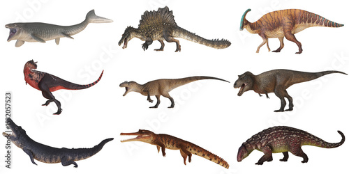 Photography Diverse dinosaur and prehistoric animal models.