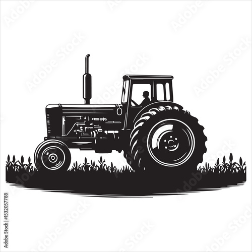 Plowing the Land Tractor Silhouette in Motion , black colour vactor  