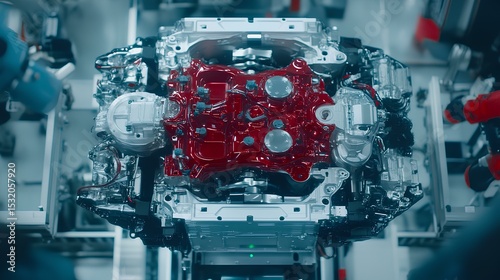 Robotics manufacturing automation revolutionizes automotive engine production high-tech factory detailed assembly line process