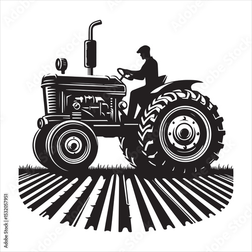Plowing the Land Tractor Silhouette in Motion , black colour vactor  
