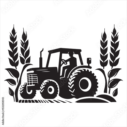 Plowing the Land Tractor Silhouette in Motion , black colour vactor  