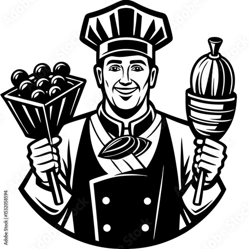 Chef with Pita Kebab and Fries