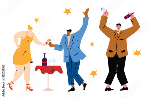 Cartoon hand-drawn flat vector illustrations of characters for festival celebrations