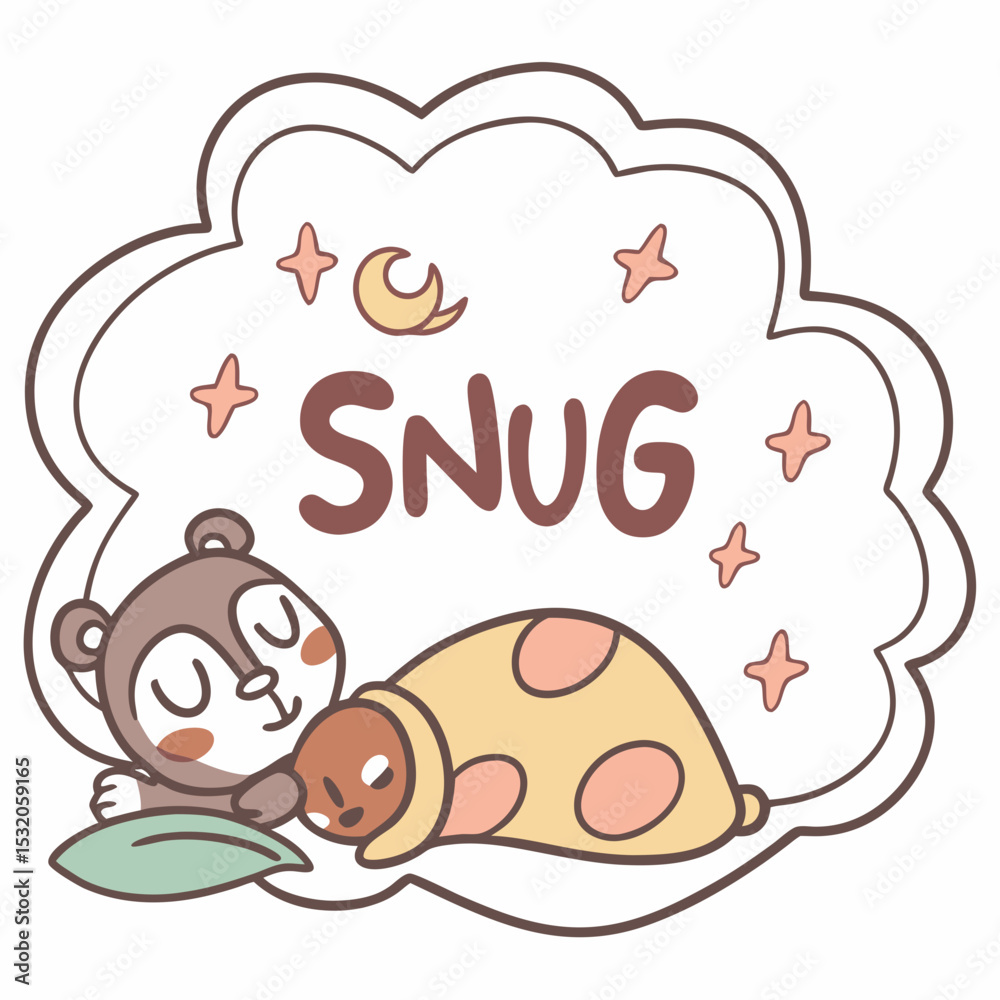 Fototapeta premium Snug Sticker Vector | Generative AI & Linocut Silhouette Design