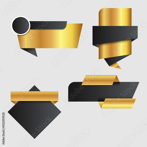 Luxury Gold and Black Ribbon Banner Set for Labels and Badges Design