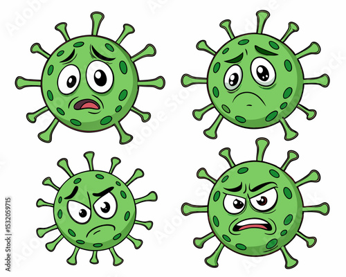 Isolated vector pack of COVID-19 virus emojis with dramatic facial expressions, designed for educational and digital media use.