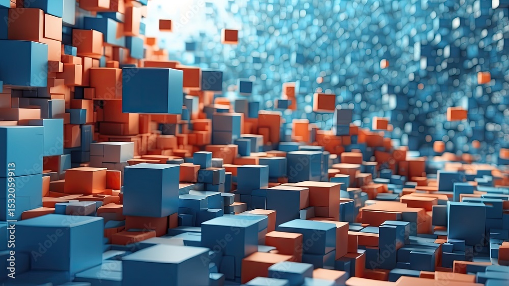 Obraz premium Blue and Gold Cubes in Abstract Composition