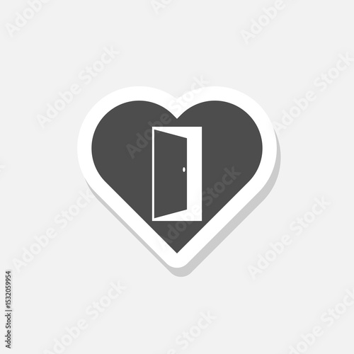 Heart with door, open heart symbol icon sticker isolated on gray background