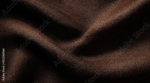 Dark brown fabric with soft, undulating folds and subtle texture, creating a rich, deep background