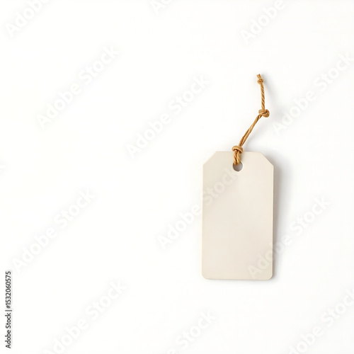 Mockup of blank beige tag isolated on white background for fashion product label or gift tag