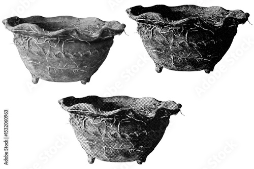  Clay Flower Pot halftone style illustration with a transparent background. Retro, graphic print aesthetic. Ideal for poster and collage design element.