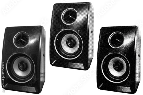  Speaker halftone style illustration with a transparent background. Retro, graphic print aesthetic. Ideal for poster and collage design element.