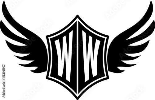 WW logo emblem with winged and shield template