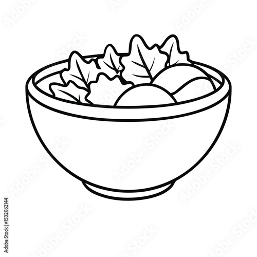 Crisp vector illustration of a healthy salad bowl featuring fresh greens and tomatoes, perfect for nutrition, food art, and menu designs.