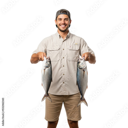 Happy Fisherman Showing Off His Catch of Two Fish
