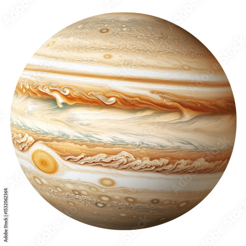 3D illustration of the planet Jupiter with its rings, on a white background, isolated PNG