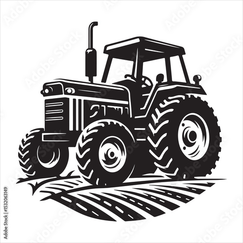 Plowing the Land Tractor Silhouette in Motion , black colour vactor  