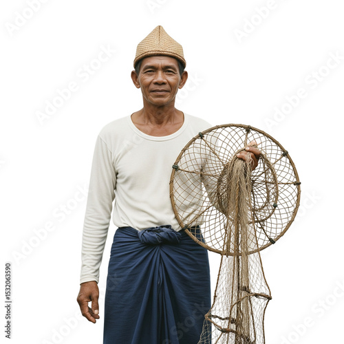 Portrait of a Fisherman with Traditional Fishing Net