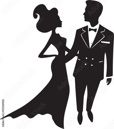 Elegant silhouetted couple in formal wear ready for a special occasion or formal event