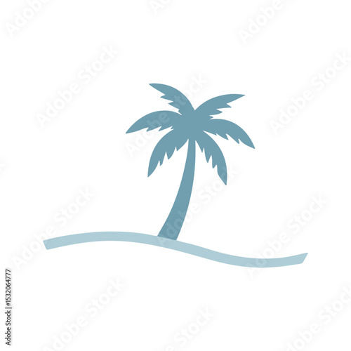 Tropical island paradise with a vibrant palm tree silhouette and summer sun