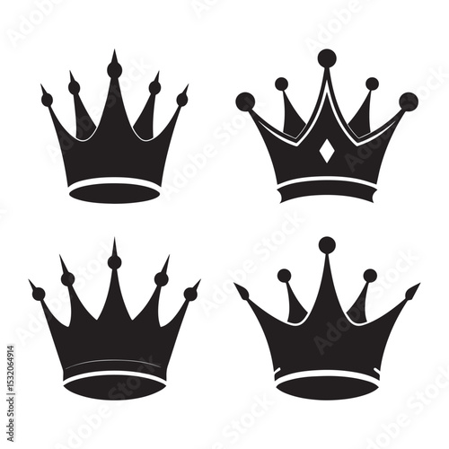 Golden royal crowns collection in vector style representing power and luxury