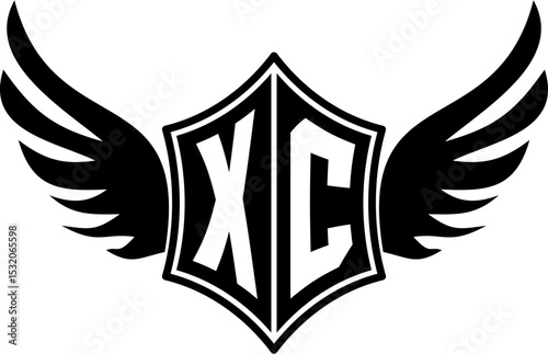 XC logo emblem with winged and shield template