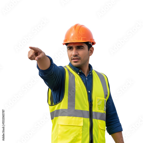 Construction Worker Directing, Safety Vest and Helmet
