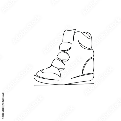 Minimalist high-top sneaker line art illustration, perfect for fashion branding, apparel designs, and modern streetwear aesthetics.