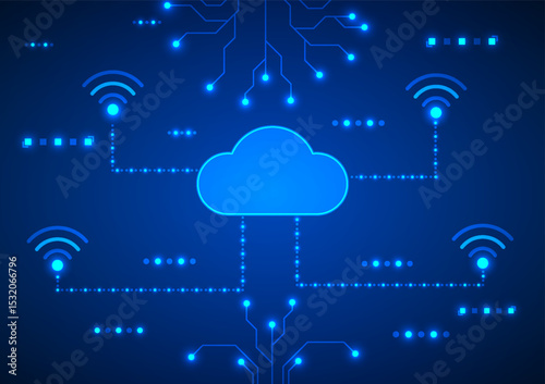 Digital cryber technology background. Network cloud concept. Design for online data system wireless wifi machine learning.
