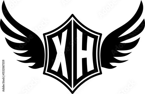 XH logo emblem with winged and shield template