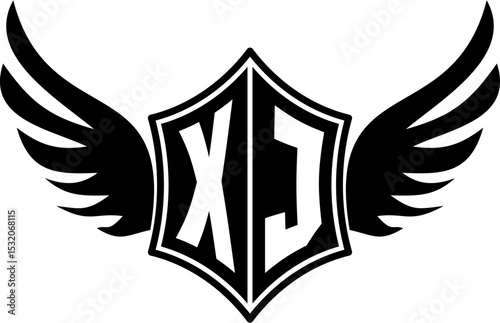 XJ logo emblem with winged and shield template