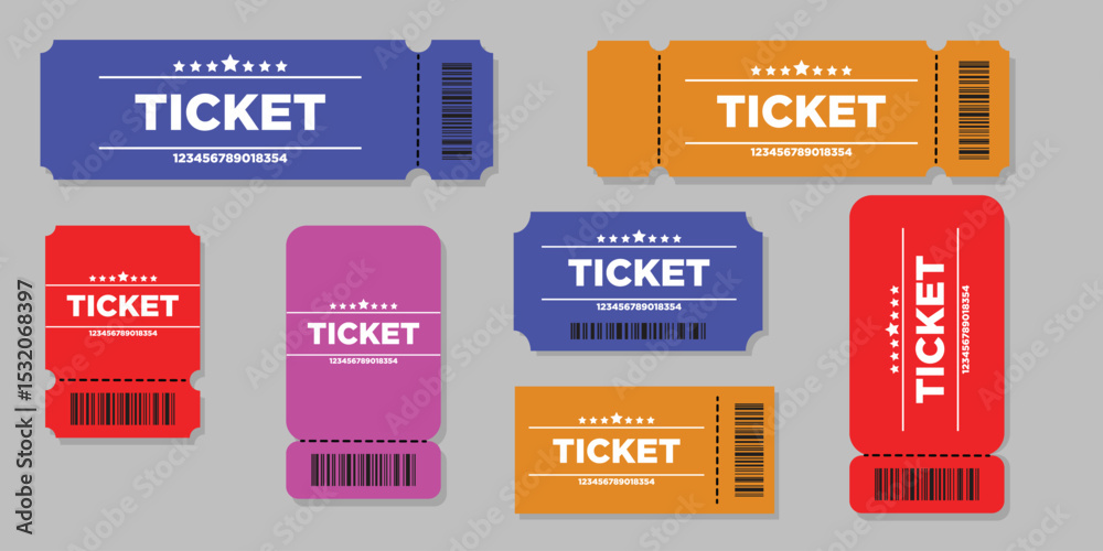 Obraz premium Ticket isolated background. Vector. Circus, movie, concert, concert, play, performance, party, event, festival ticket realistic template red-white . Ticket icon for website.