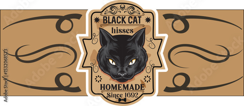 black cat hisses homemade since 1692 , Halloween Glass Can sublimation design
