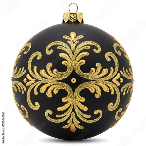 Golden Christmas ball ornament, a vintage gold holiday decoration with an ornate pattern