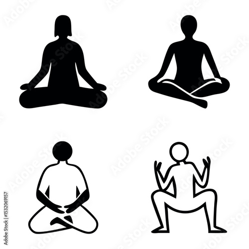 Four simple yoga pose silhouettes