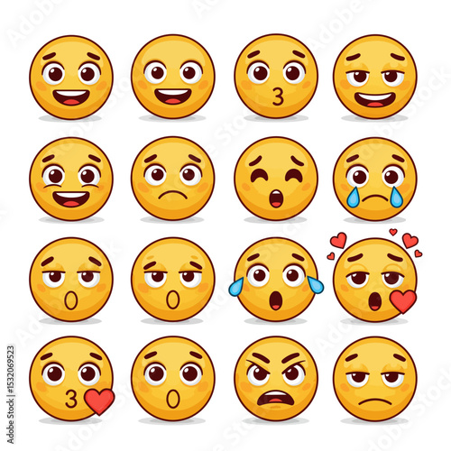 Smiling and Affectionate emojis 3D set. Emoticons big set. Vector icons set. Social media emoji. Emoji faces collection. Funny emoticons faces with facial expressions, UI interface icons