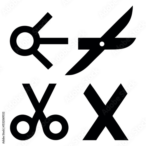Abstract black and white scissors and cut icons