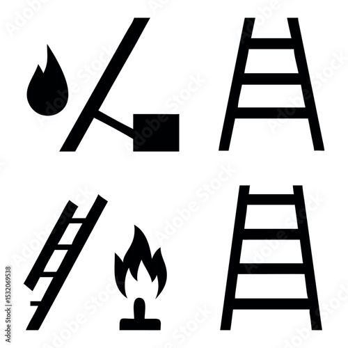 Fire safety icons ladders and flames