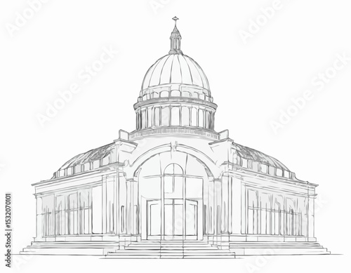 Retro Architectural Blueprint Line Art