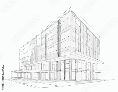Retro Architectural Blueprint Line Art