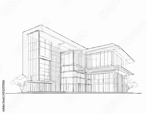 Retro Architectural Blueprint Line Art