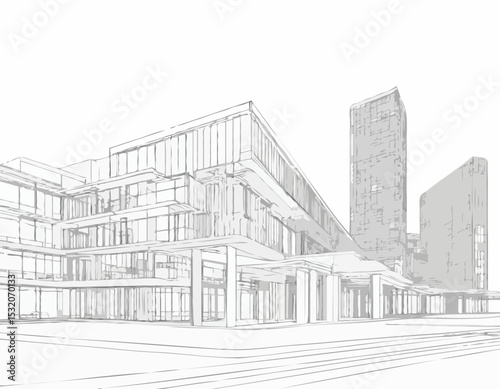 Retro Architectural Blueprint Line Art